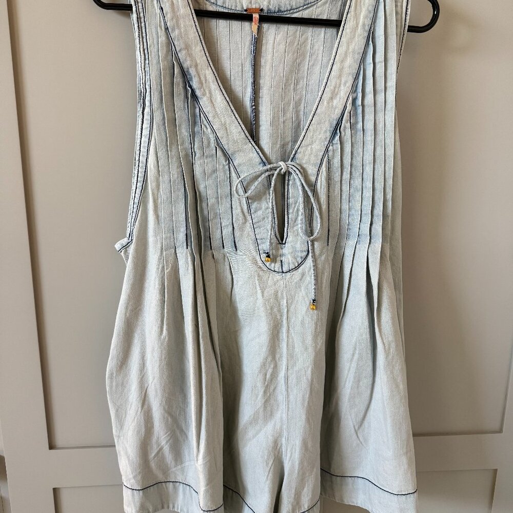 Women's Webster Pleated Sleeveless Cotton Denim Romper - size small